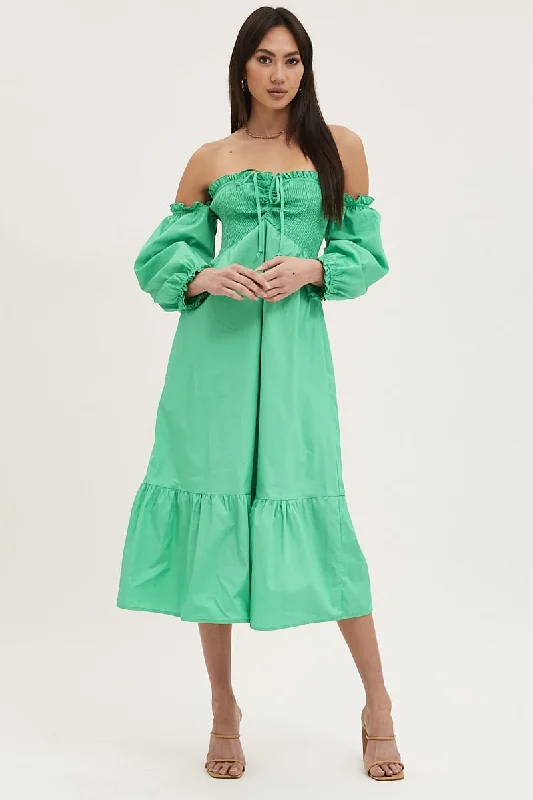 Green Dress Off Shoulder Maxi