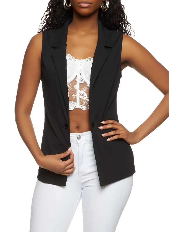 Crepe Knit Single Button Blazer Vest