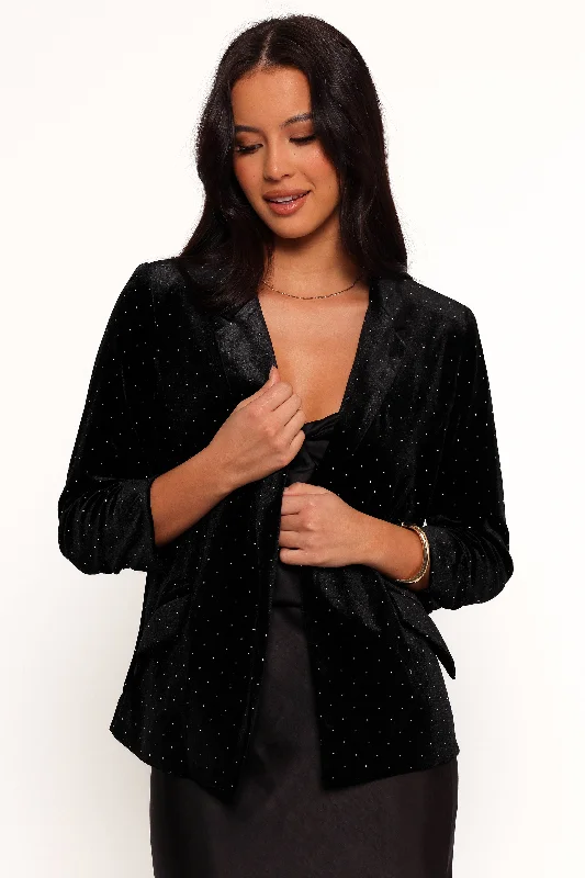 Inka All Over Rhinestone Velvet Blazer - Black