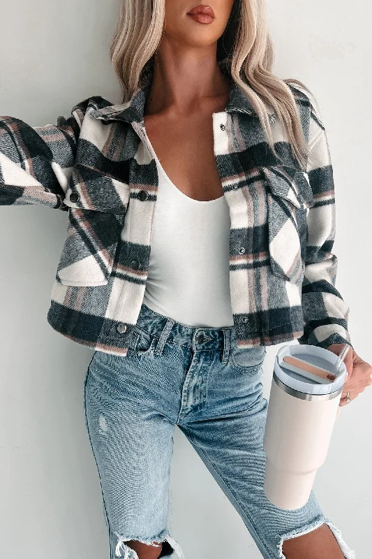 Take My Chances Plaid Crop Shacket (Charcoal)