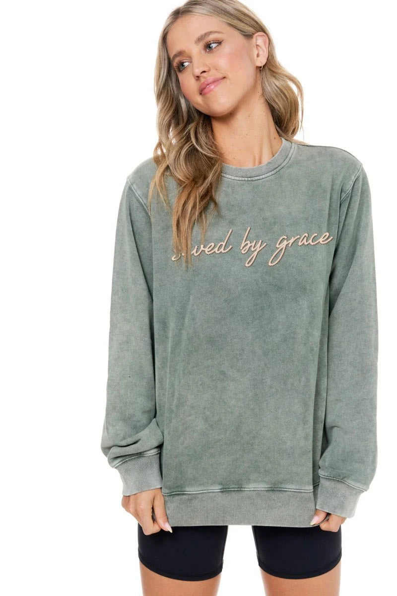 Zutter Saved by Grace Stitch Puff Sweatshirt